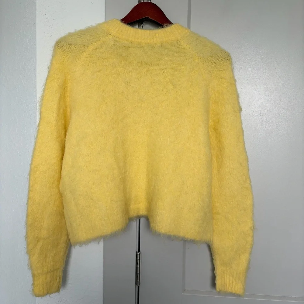 MADEWELL FUZZY BRUSHED VNECK SWEATER HEATHER LEAMON WOMENS SMALL